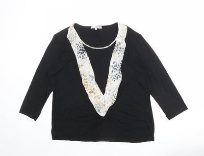Annabelle Womens Black Geometric Viscose Basic T-Shirt Size 16 Boat Neck