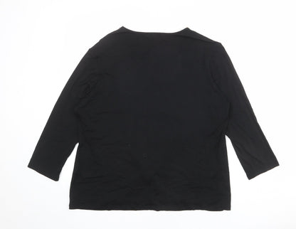 Annabelle Womens Black Geometric Viscose Basic T-Shirt Size 16 Boat Neck