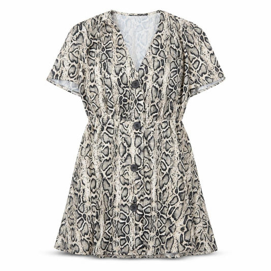 Cameo Rose Womens Beige Animal Print Polyester A-Line Size 10 V-Neck Button - Snake Skin Print