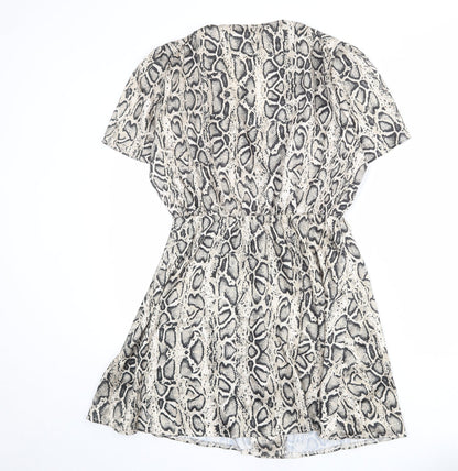 Cameo Rose Womens Beige Animal Print Polyester A-Line Size 10 V-Neck Button - Snake Skin Print
