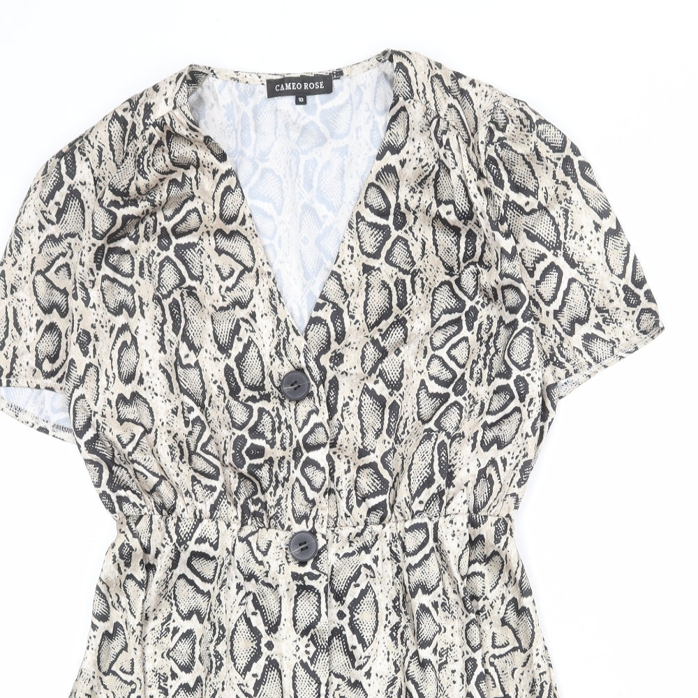 Cameo Rose Womens Beige Animal Print Polyester A-Line Size 10 V-Neck Button - Snake Skin Print