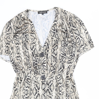 Cameo Rose Womens Beige Animal Print Polyester A-Line Size 10 V-Neck Button - Snake Skin Print