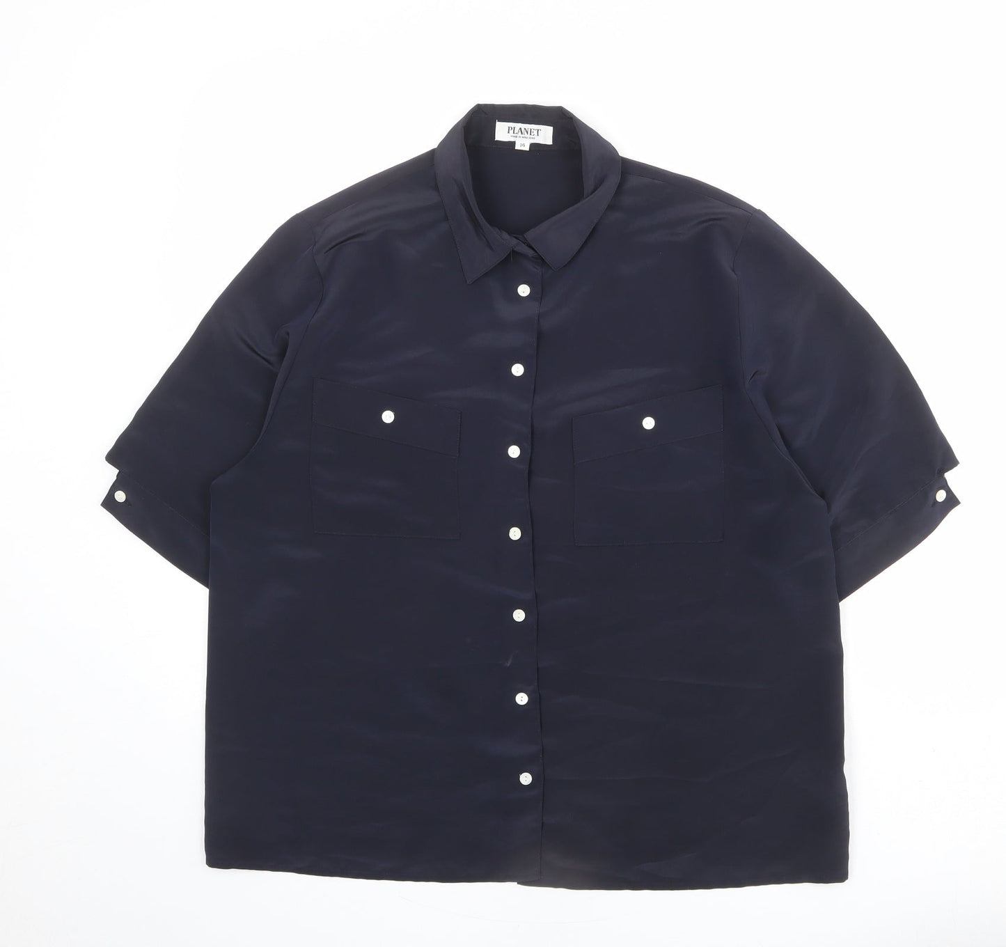 Womens UK Size 14 Planet Blue Basic Button-Up