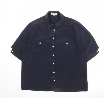 Womens UK Size 14 Planet Blue Basic Button-Up