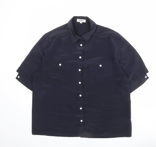 Womens UK Size 14 Planet Blue Basic Button-Up