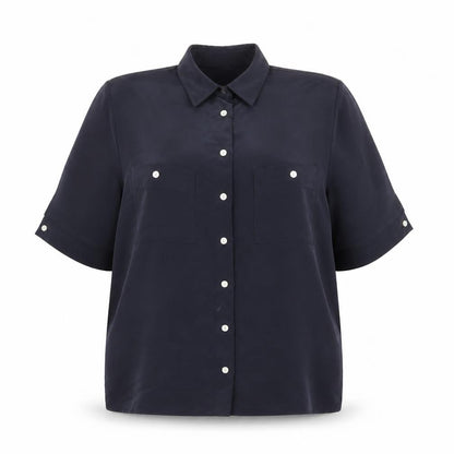 Womens UK Size 14 Planet Blue Basic Button-Up