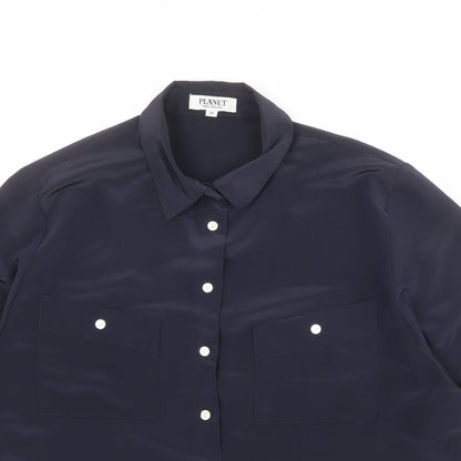 Womens UK Size 14 Planet Blue Basic Button-Up