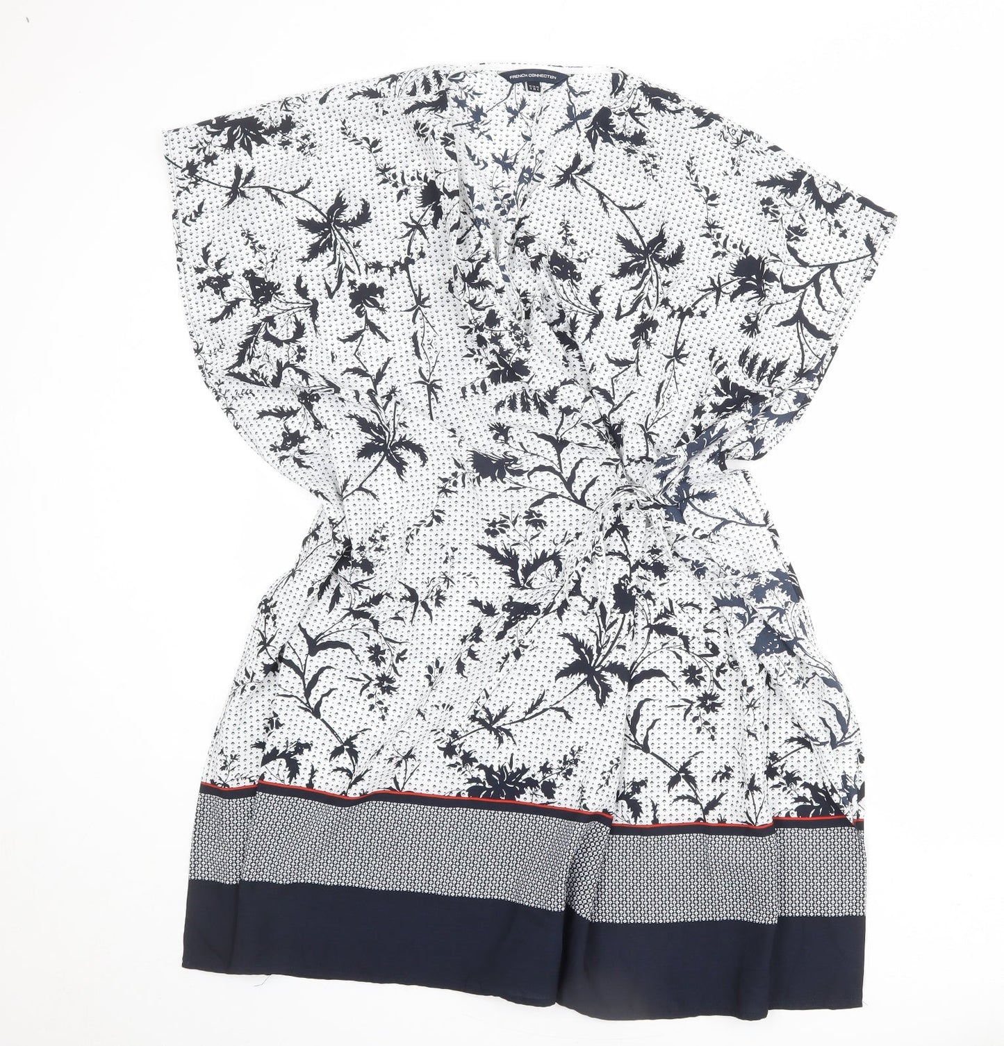 French Connection Womens White Geometric Polyester A-Line Size 8 V-Neck Tie