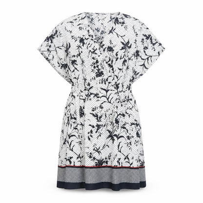 French Connection Womens White Geometric Polyester A-Line Size 8 V-Neck Tie
