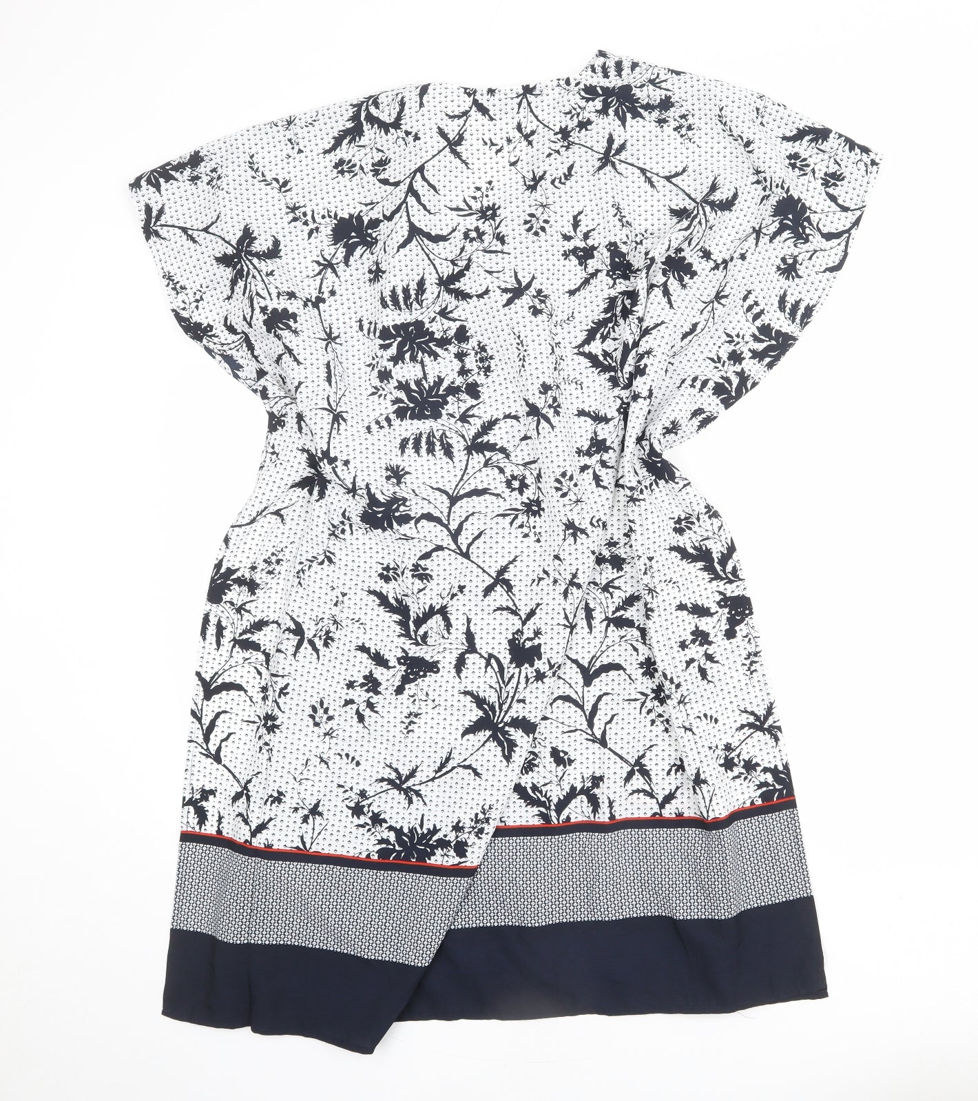 French Connection Womens White Geometric Polyester A-Line Size 8 V-Neck Tie