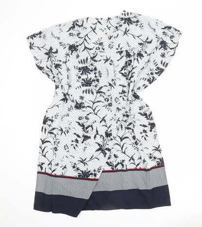 French Connection Womens White Geometric Polyester A-Line Size 8 V-Neck Tie