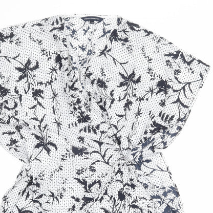 French Connection Womens White Geometric Polyester A-Line Size 8 V-Neck Tie