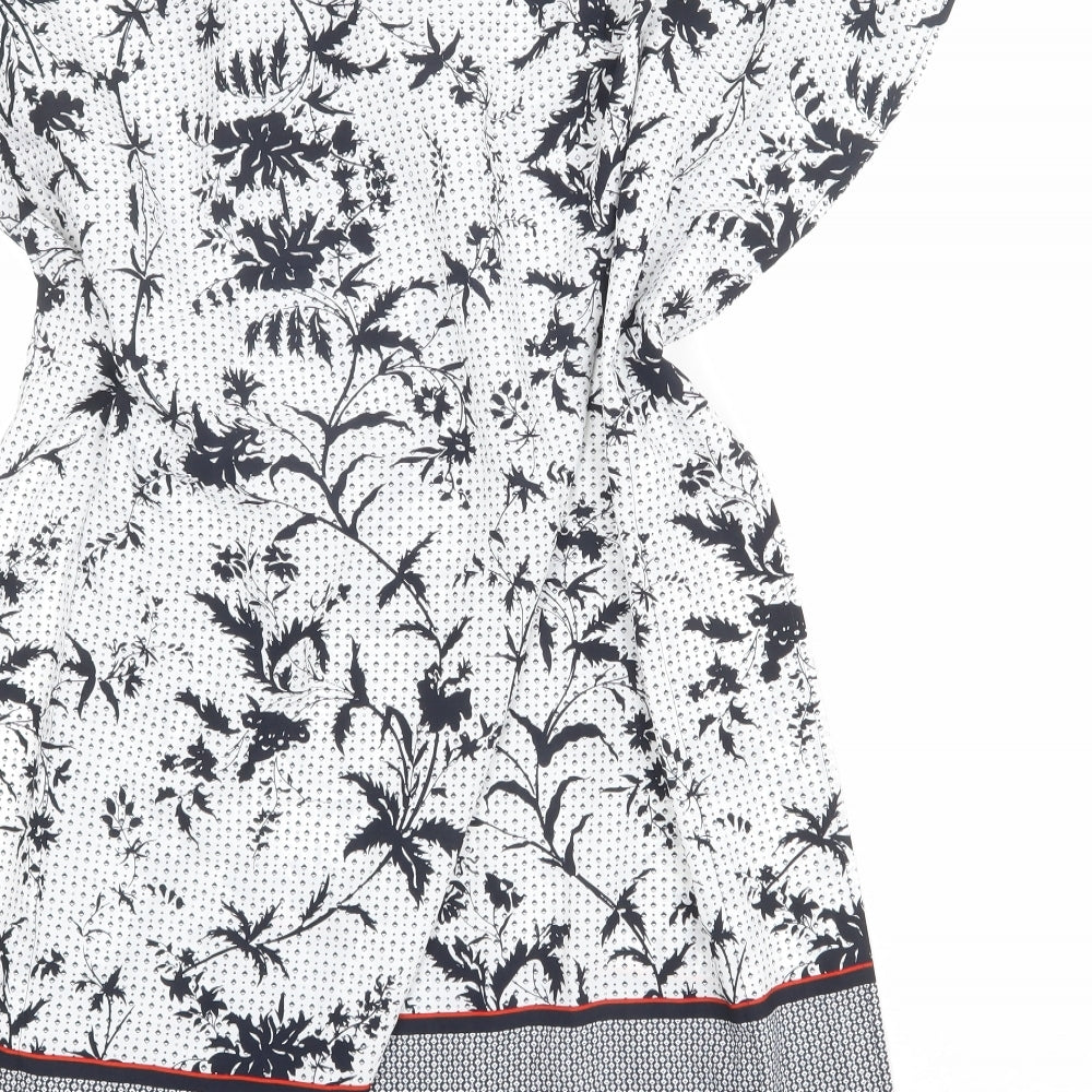 French Connection Womens White Geometric Polyester A-Line Size 8 V-Neck Tie