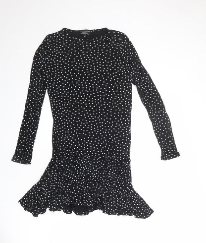 Wednesday's Girl Womens Black Polka Dot Viscose A-Line Size XS Round Neck Pullover