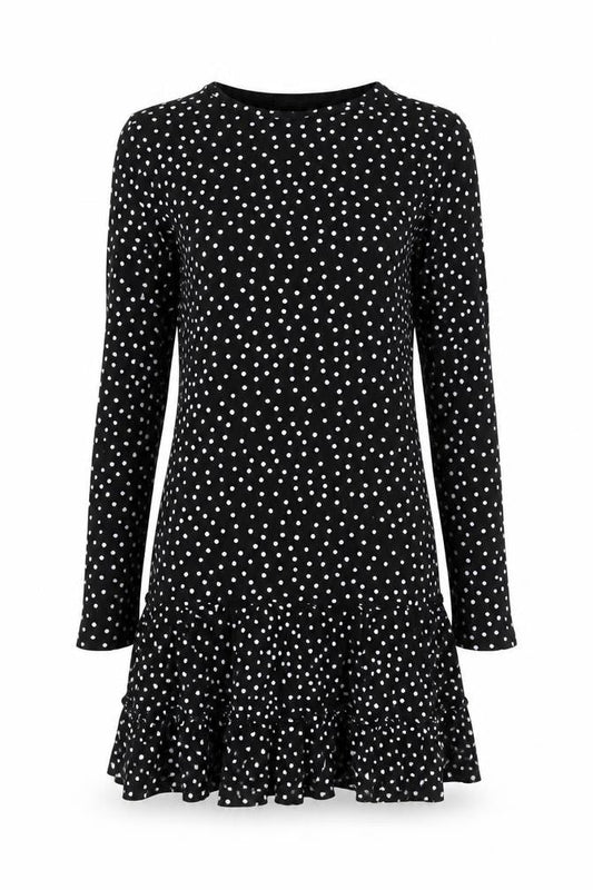 Wednesday's Girl Womens Black Polka Dot Viscose A-Line Size XS Round Neck Pullover