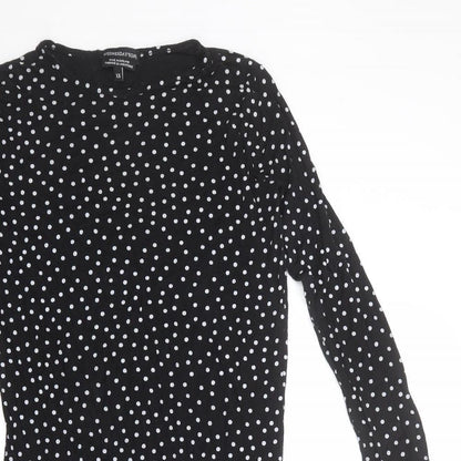 Wednesday's Girl Womens Black Polka Dot Viscose A-Line Size XS Round Neck Pullover