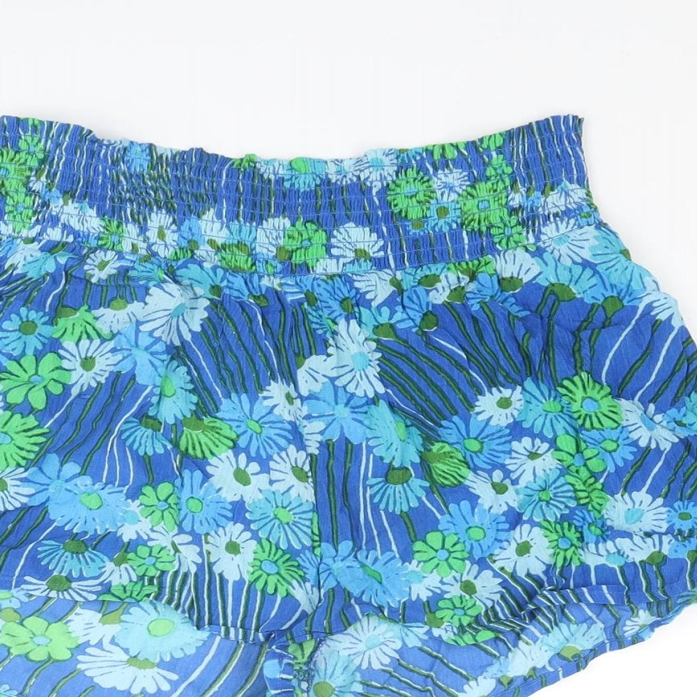 Urban Outfitters Womens Blue Floral Viscose Paperbag Shorts Size M Regular Pull On