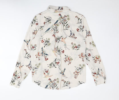 H&M Womens Ivory Floral Polyester Basic Button-Up Size 6 Collared - Bird Print