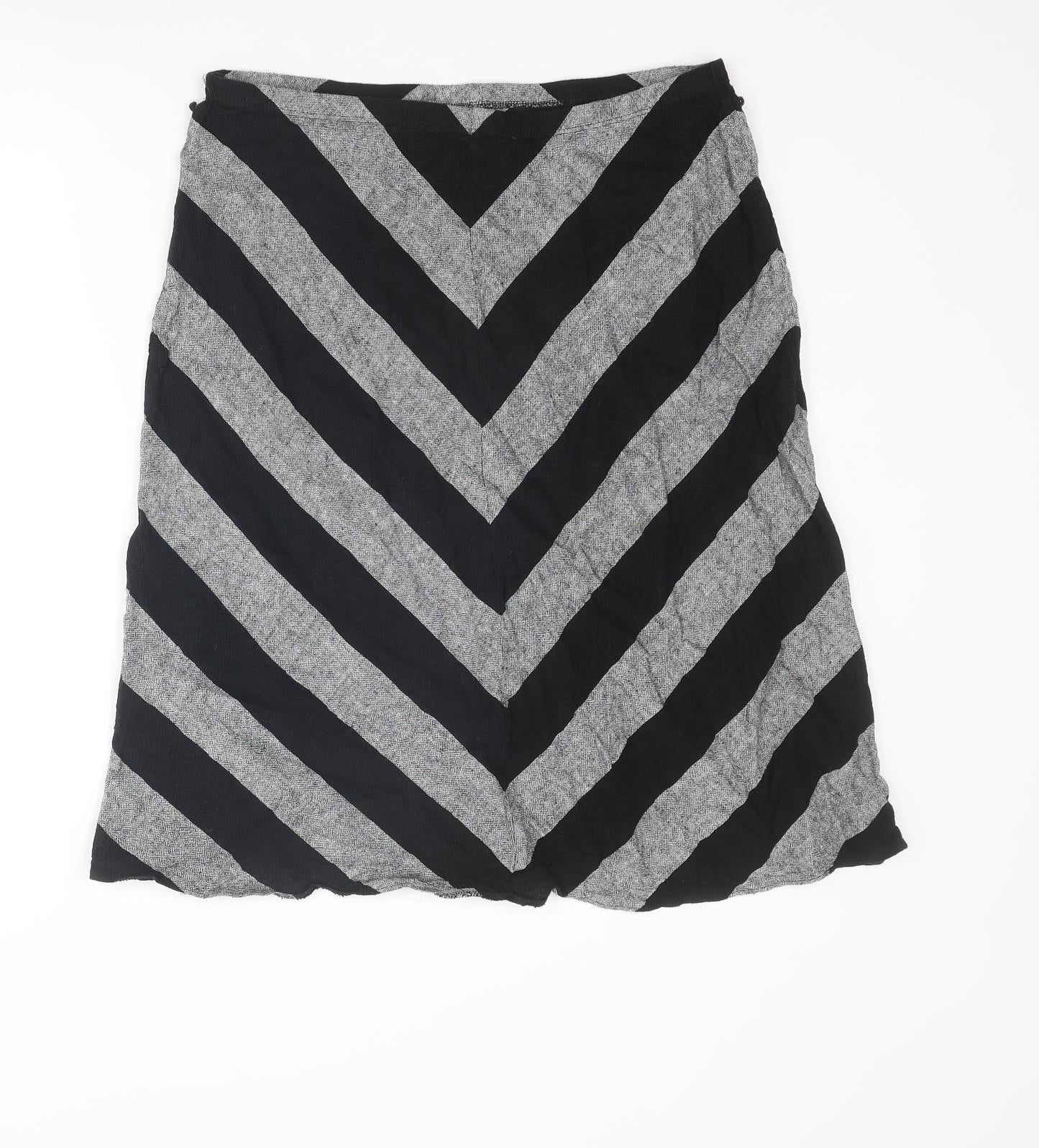 Marks and Spencer Womens Black Striped Linen Swing Skirt Size 14