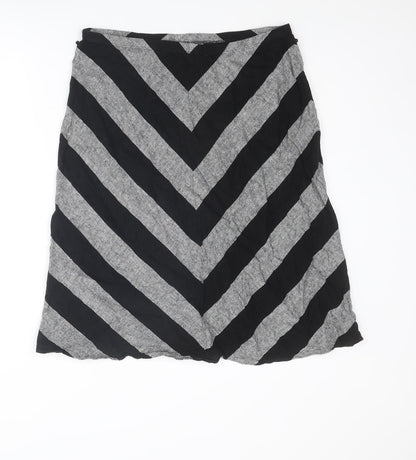 Marks and Spencer Womens Black Striped Linen Swing Skirt Size 14