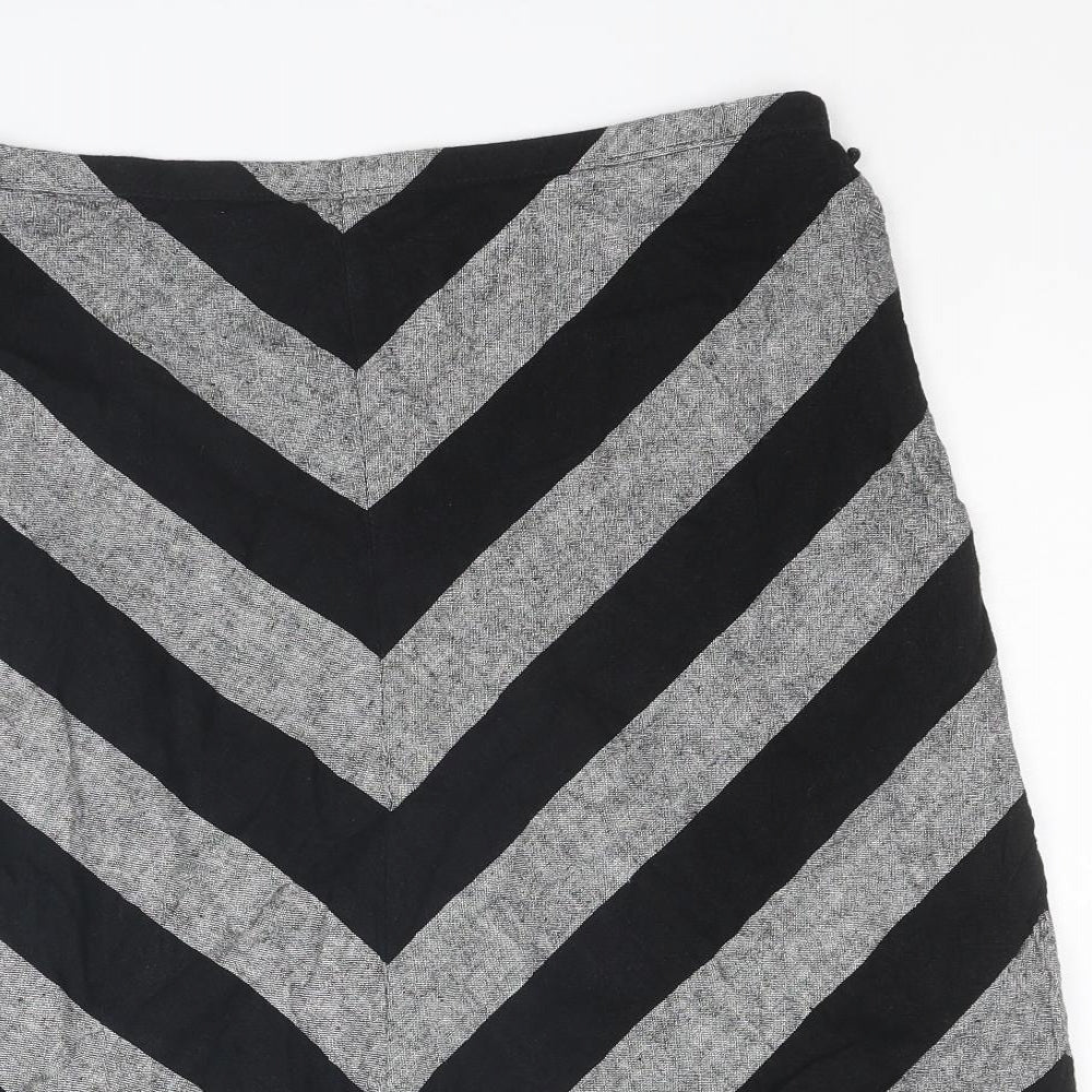 Marks and Spencer Womens Black Striped Linen Swing Skirt Size 14