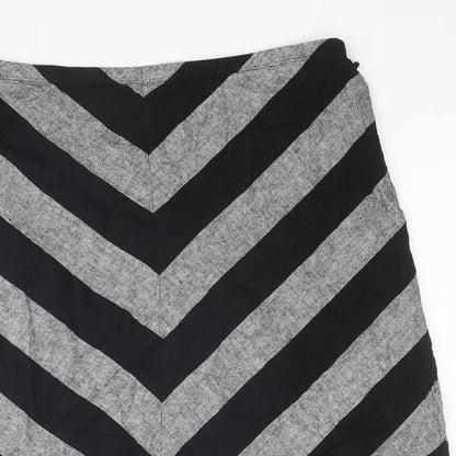 Marks and Spencer Womens Black Striped Linen Swing Skirt Size 14