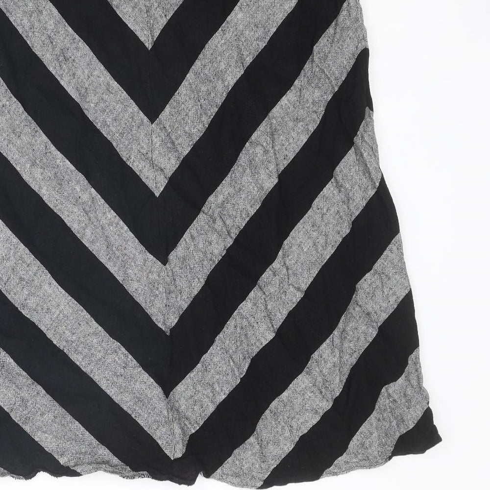 Marks and Spencer Womens Black Striped Linen Swing Skirt Size 14