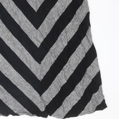 Marks and Spencer Womens Black Striped Linen Swing Skirt Size 14
