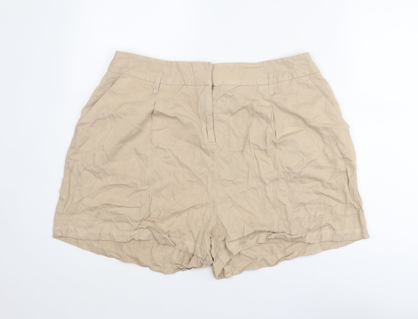 Dorothy Perkins Womens Beige Viscose Chino Shorts Size 18 Regular Zip