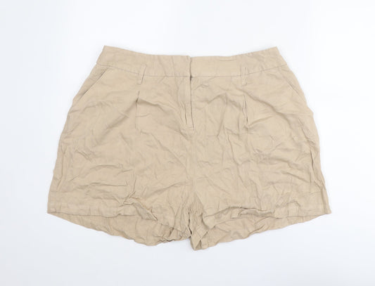 Dorothy Perkins Womens Beige Viscose Chino Shorts Size 18 Regular Zip