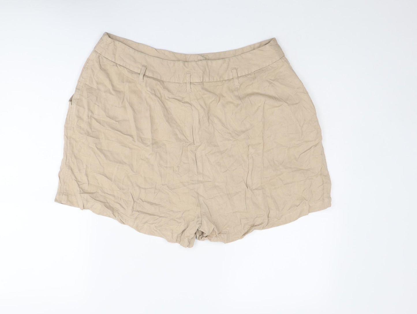 Dorothy Perkins Womens Beige Viscose Chino Shorts Size 18 Regular Zip