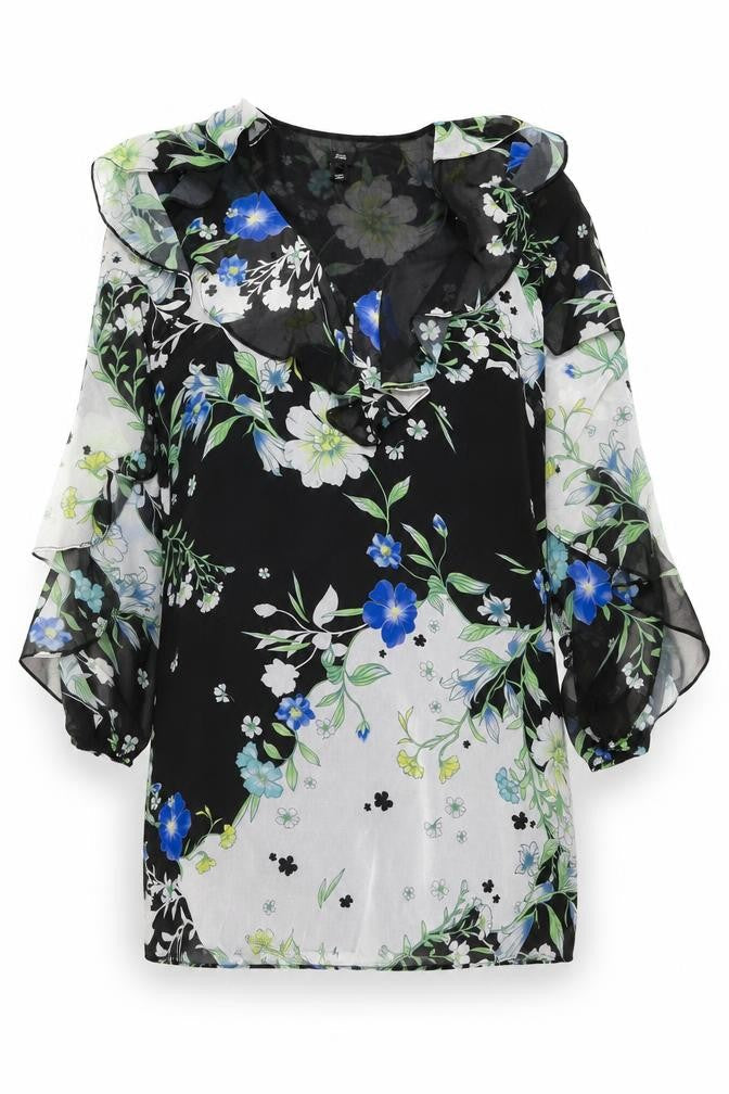 River Island Womens Multicoloured Floral Polyester Shift Size 12 V-Neck Pullover