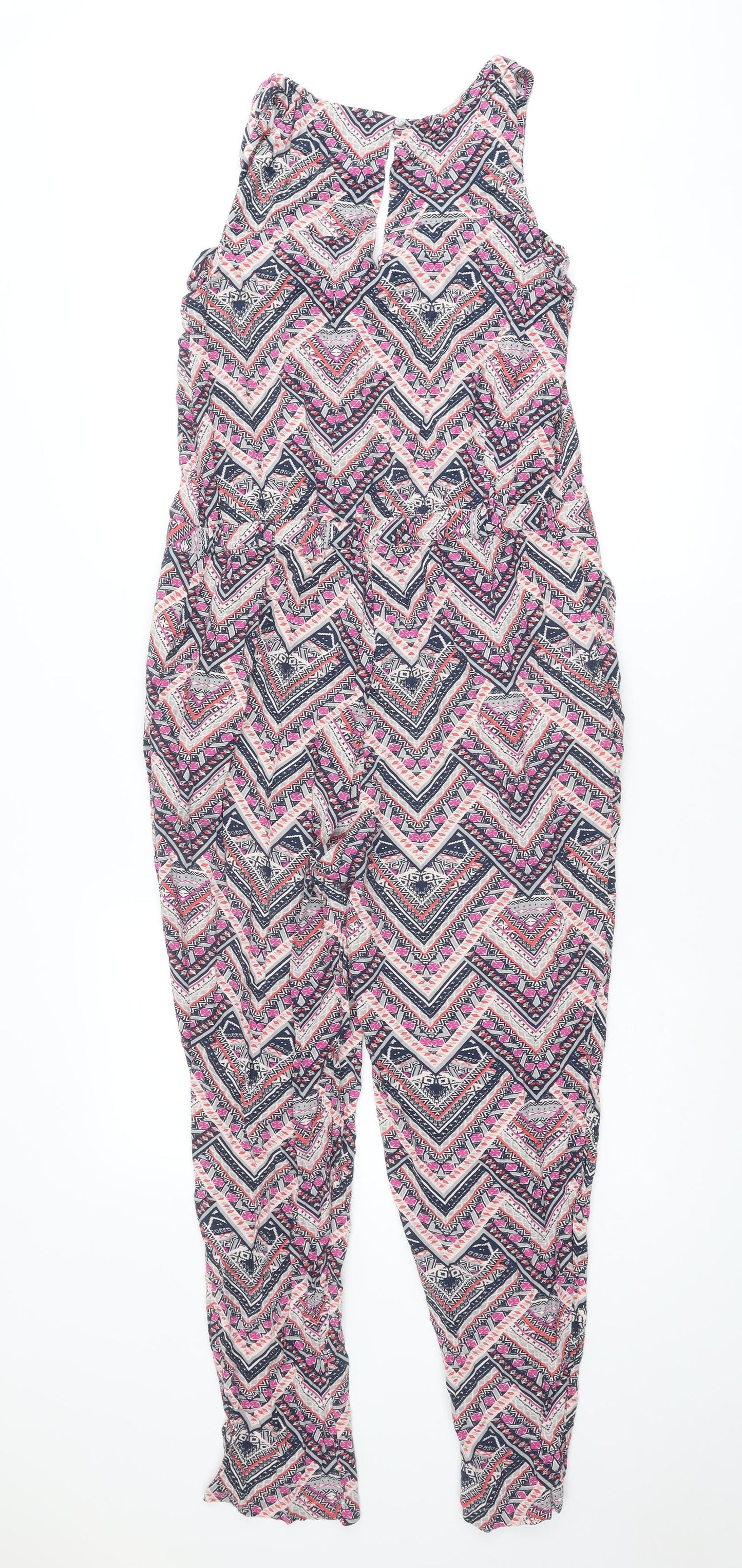 Monsoon Womens Multicoloured Geometric Viscose Jumpsuit One-Piece Size 12 L28 in Button