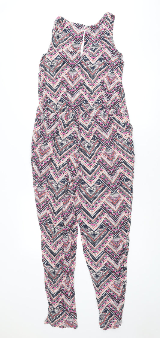 Monsoon Womens Multicoloured Geometric Viscose Jumpsuit One-Piece Size 12 L28 in Button