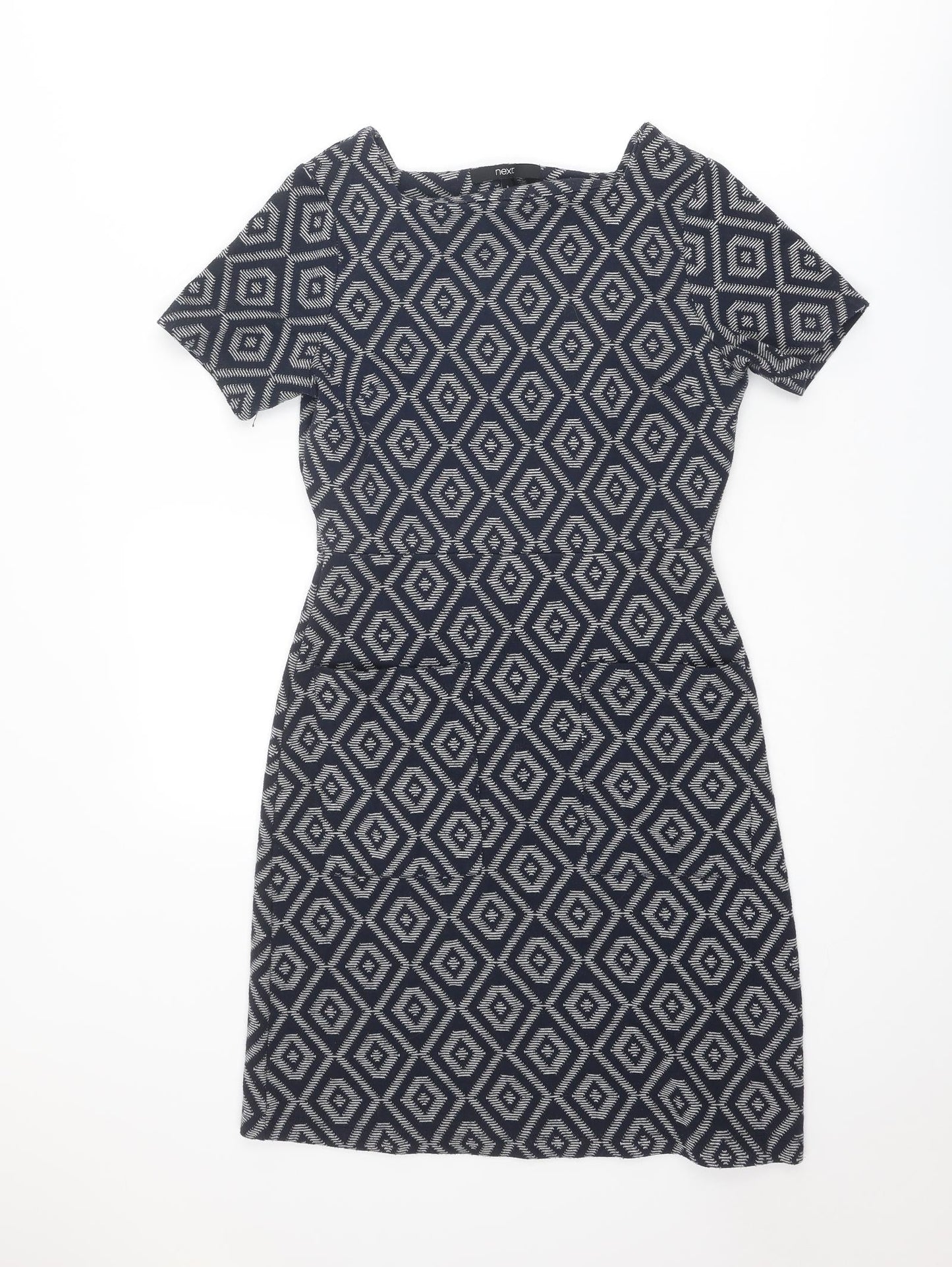 NEXT Womens Blue Geometric Polyester Shift Size 8 Square Neck Pullover