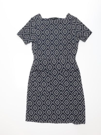 NEXT Womens Blue Geometric Polyester Shift Size 8 Square Neck Pullover