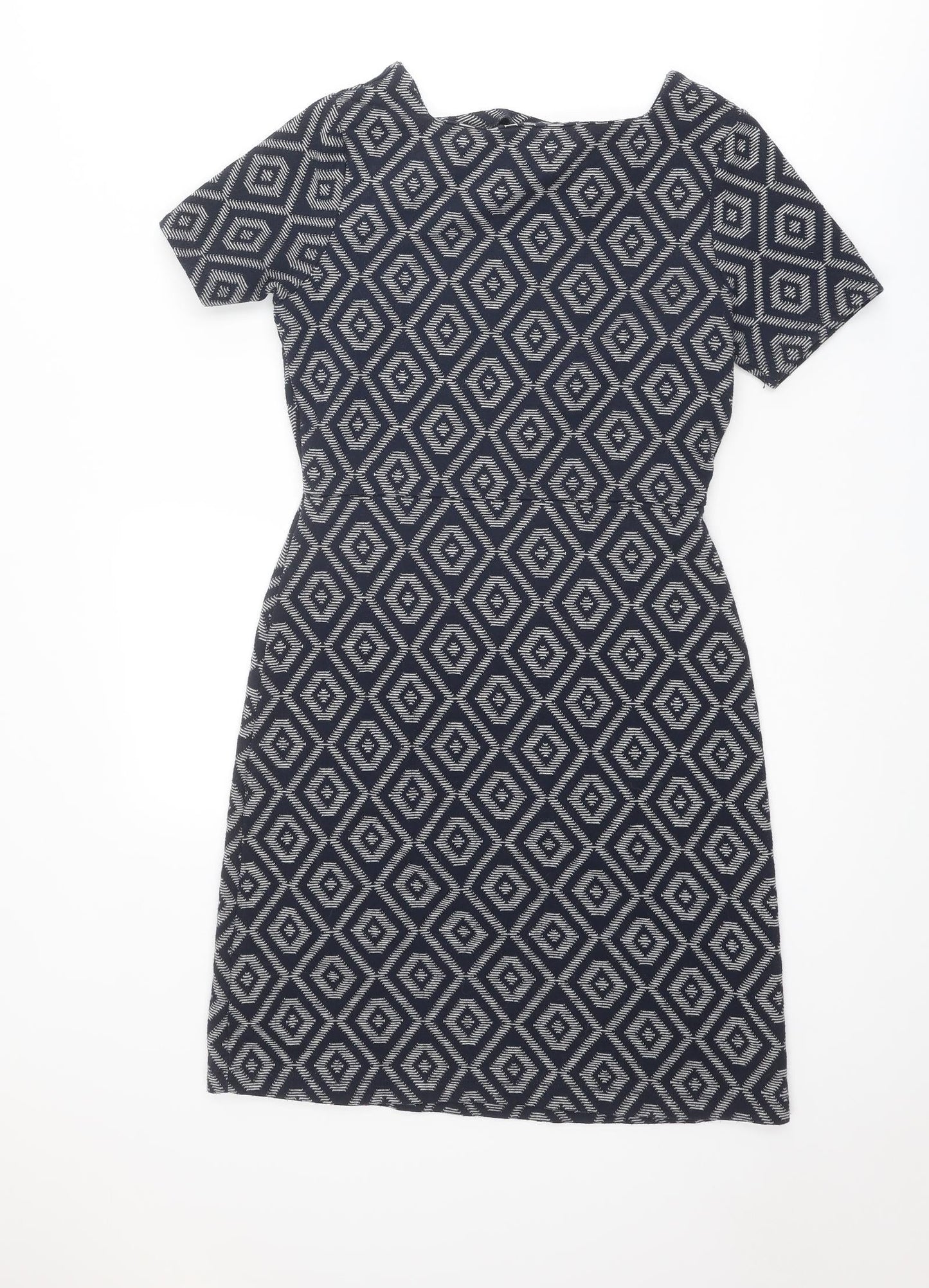 NEXT Womens Blue Geometric Polyester Shift Size 8 Square Neck Pullover