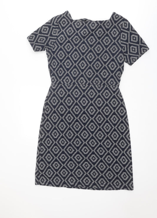 NEXT Womens Blue Geometric Polyester Shift Size 8 Square Neck Pullover