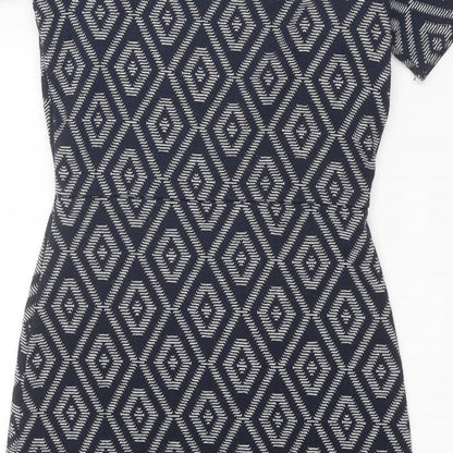 NEXT Womens Blue Geometric Polyester Shift Size 8 Square Neck Pullover