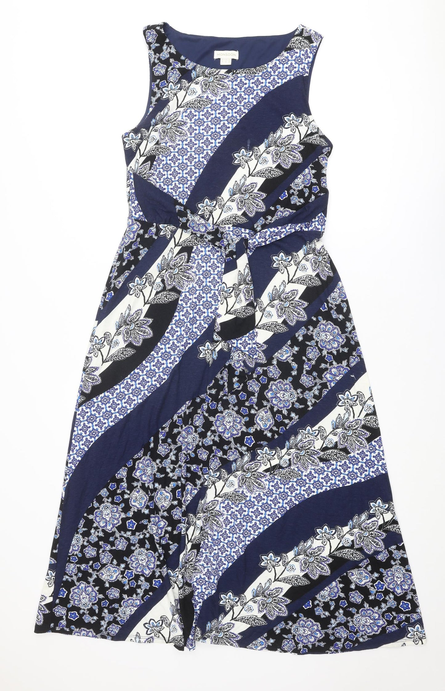 Monsoon Womens Blue Geometric Viscose Maxi Size 14 Round Neck Pullover