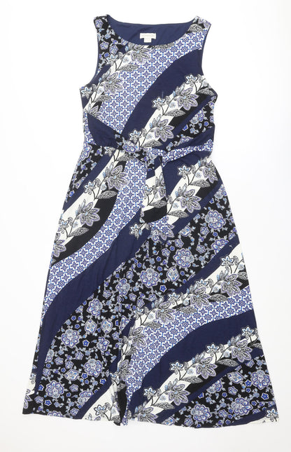 Monsoon Womens Blue Geometric Viscose Maxi Size 14 Round Neck Pullover