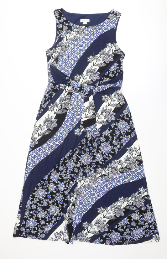 Monsoon Womens Blue Geometric Viscose Maxi Size 14 Round Neck Pullover