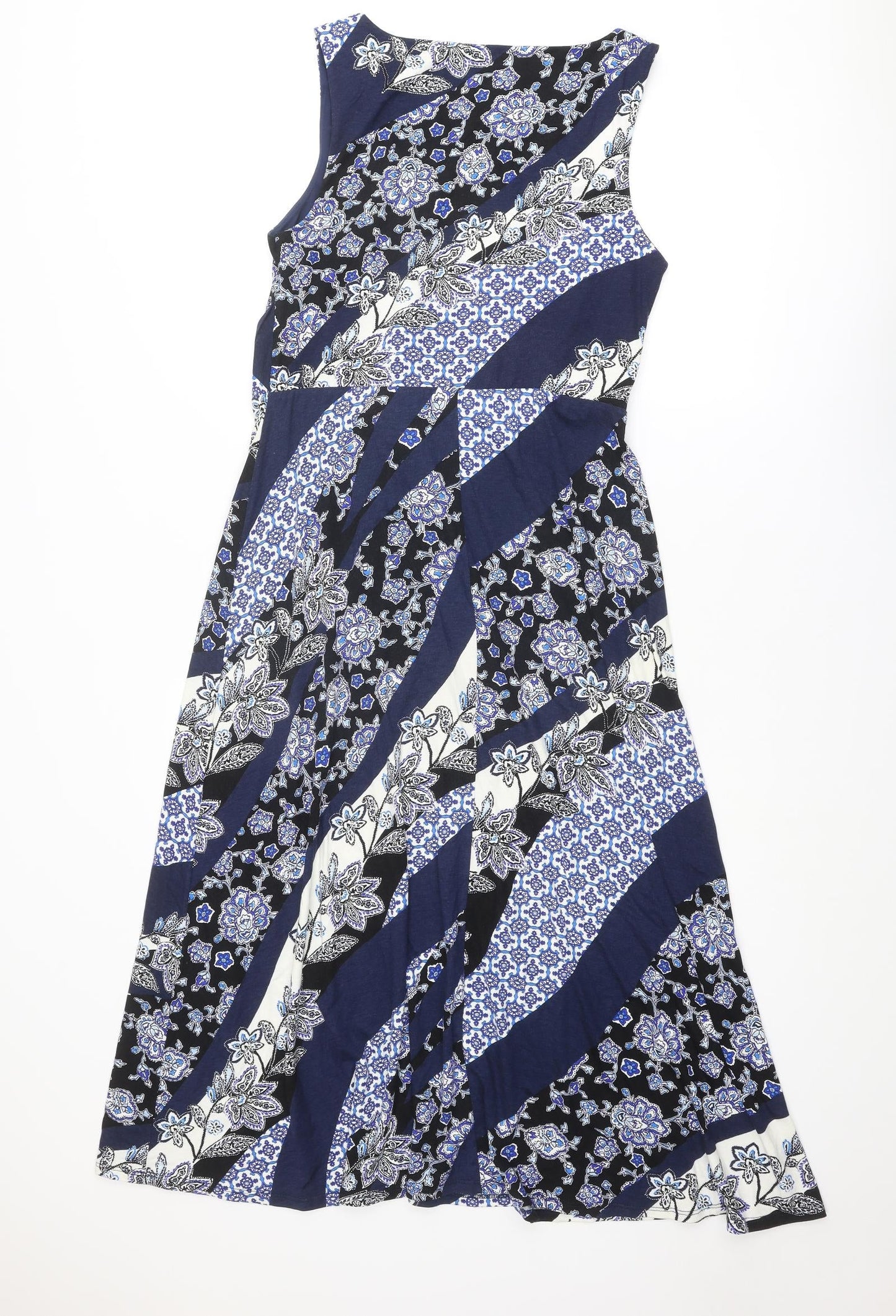 Monsoon Womens Blue Geometric Viscose Maxi Size 14 Round Neck Pullover