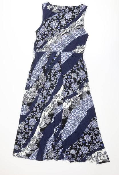 Monsoon Womens Blue Geometric Viscose Maxi Size 14 Round Neck Pullover