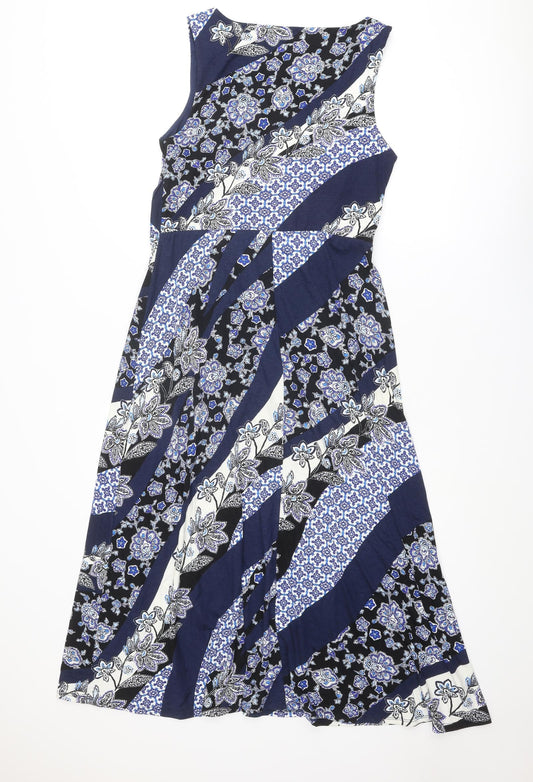 Monsoon Womens Blue Geometric Viscose Maxi Size 14 Round Neck Pullover