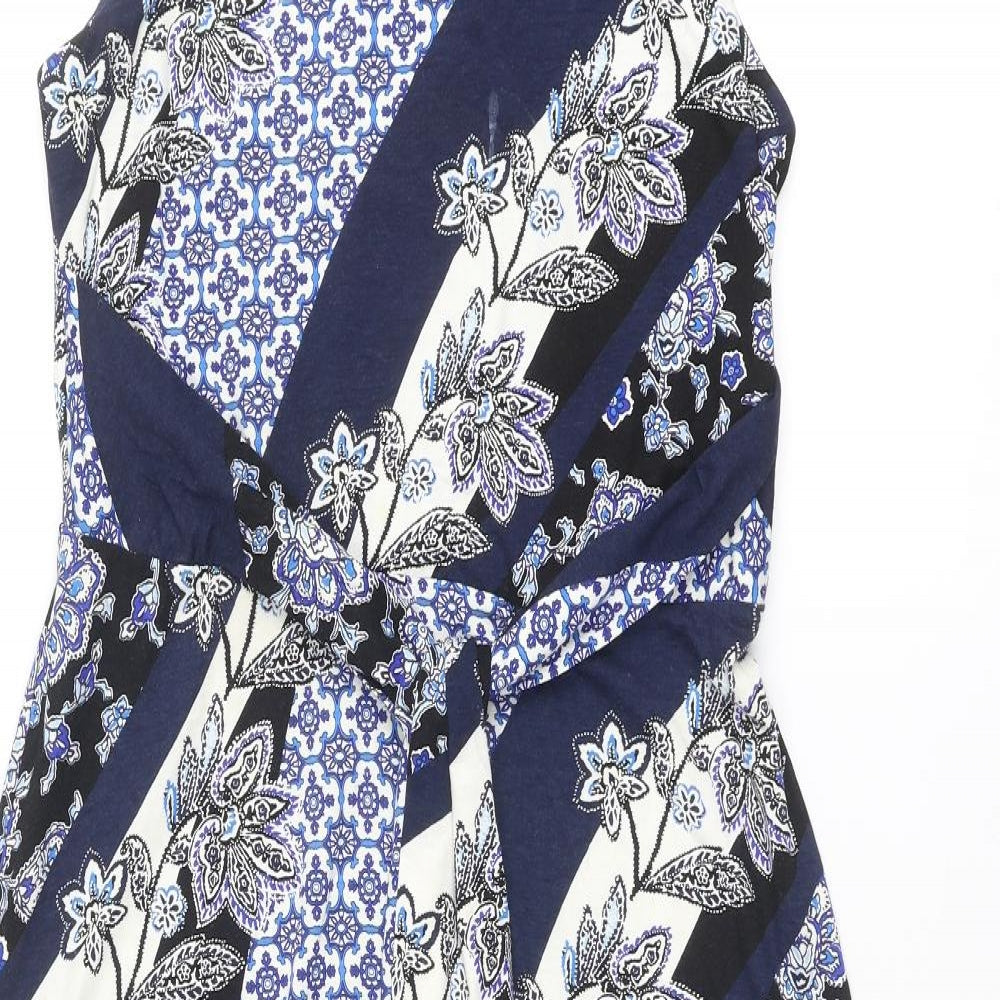 Monsoon Womens Blue Geometric Viscose Maxi Size 14 Round Neck Pullover