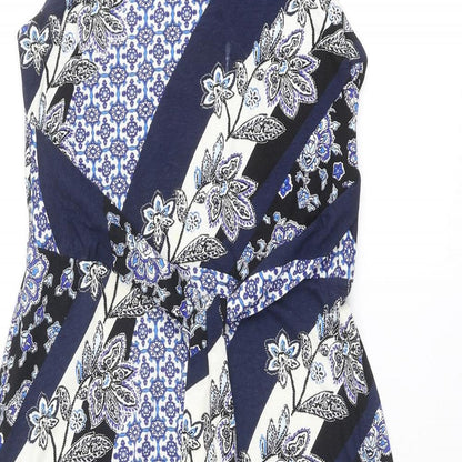 Monsoon Womens Blue Geometric Viscose Maxi Size 14 Round Neck Pullover