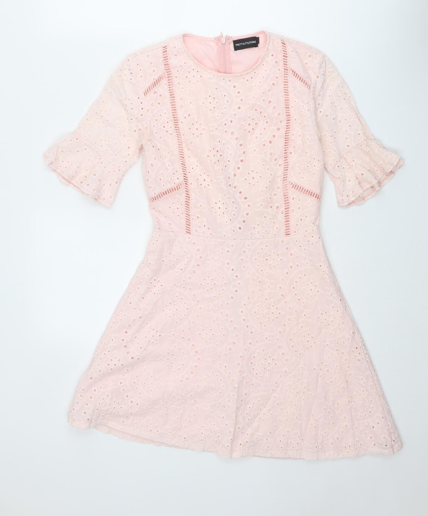 PRETTYLITTLETHING Womens Pink Geometric Polyester Fit & Flare Size 6 Round Neck Zip