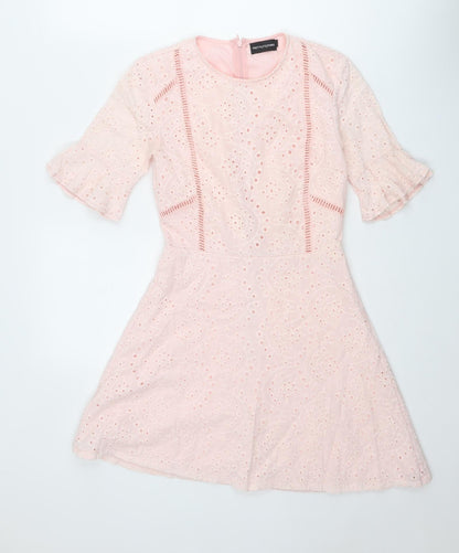 PRETTYLITTLETHING Womens Pink Geometric Polyester Fit & Flare Size 6 Round Neck Zip