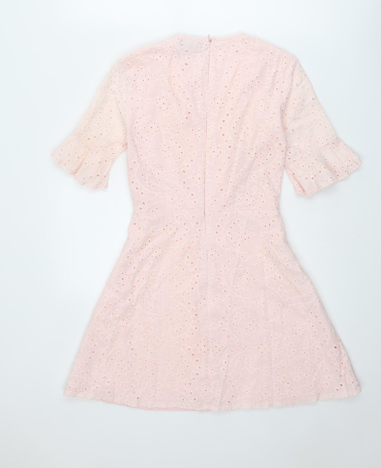 PRETTYLITTLETHING Womens Pink Geometric Polyester Fit & Flare Size 6 Round Neck Zip